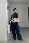 RENAISSANCE Denim patchwork tulle top RNS-KIRI-DLCF Indigo/dusty pink